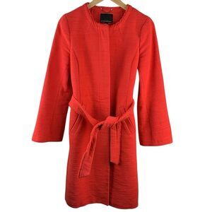 Banana Republic Women’s Red Textured Cotton Blend Fringe Belt Coat Size Small